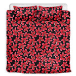 Red And Black Frangipani Pattern Print Duvet Cover Bedding Set