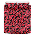 Red And Black Frangipani Pattern Print Duvet Cover Bedding Set