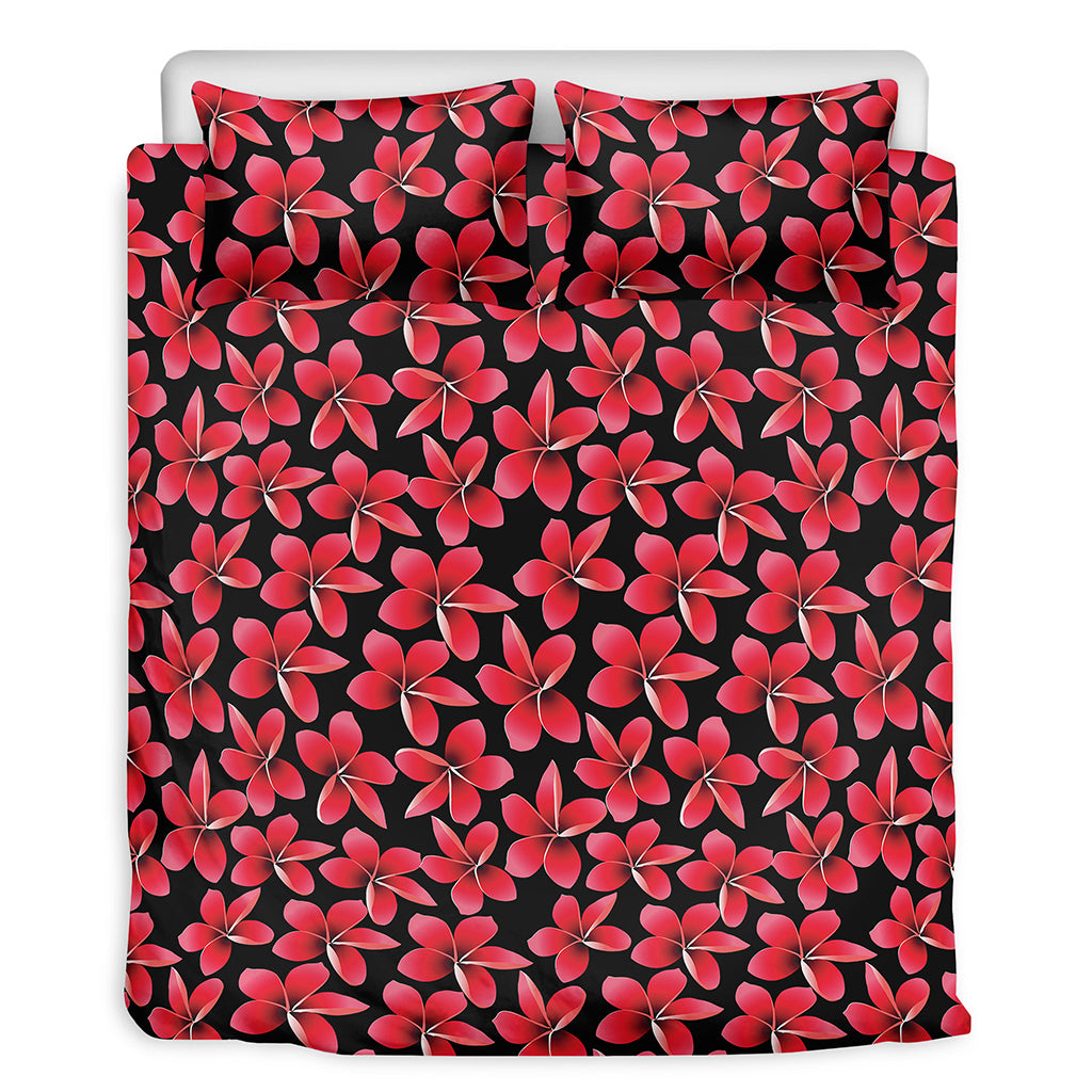 Red And Black Frangipani Pattern Print Duvet Cover Bedding Set
