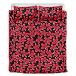 Red And Black Frangipani Pattern Print Duvet Cover Bedding Set