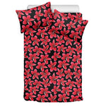 Red And Black Frangipani Pattern Print Duvet Cover Bedding Set