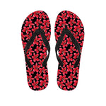 Red And Black Frangipani Pattern Print Flip Flops