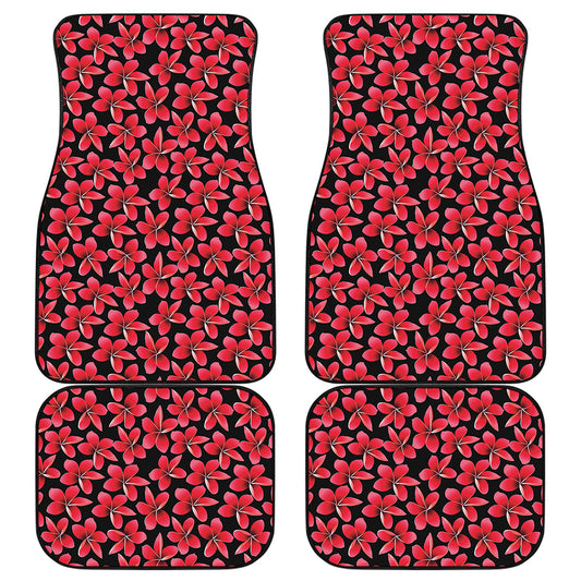Red And Black Frangipani Pattern Print Front and Back Car Floor Mats