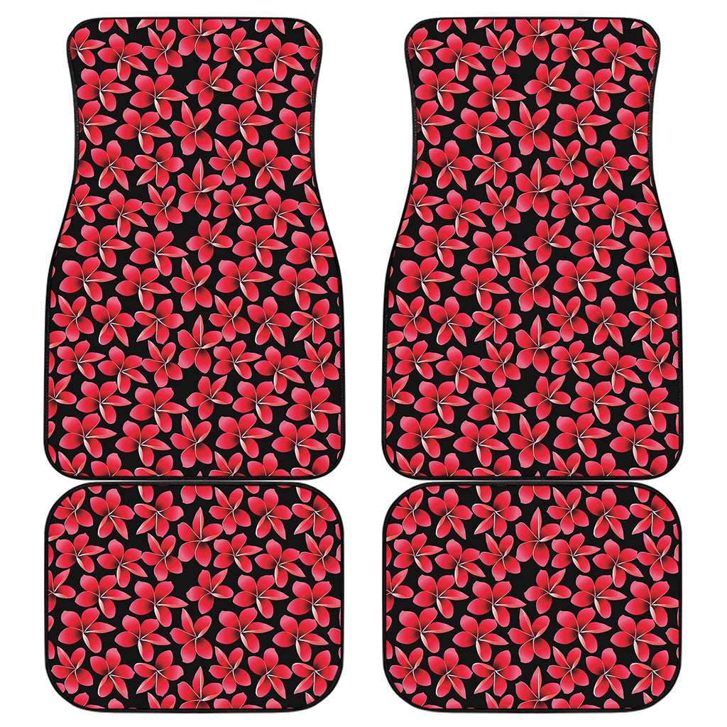 Red And Black Frangipani Pattern Print Front and Back Car Floor Mats