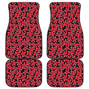 Red And Black Frangipani Pattern Print Front and Back Car Floor Mats