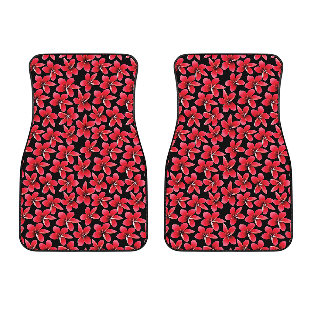 Red And Black Frangipani Pattern Print Front Car Floor Mats