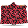 Red And Black Frangipani Pattern Print Hooded Blanket