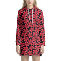 Red And Black Frangipani Pattern Print Pullover Hoodie Dress
