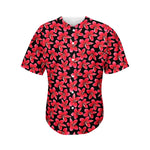 Red And Black Frangipani Pattern Print Men's Baseball Jersey