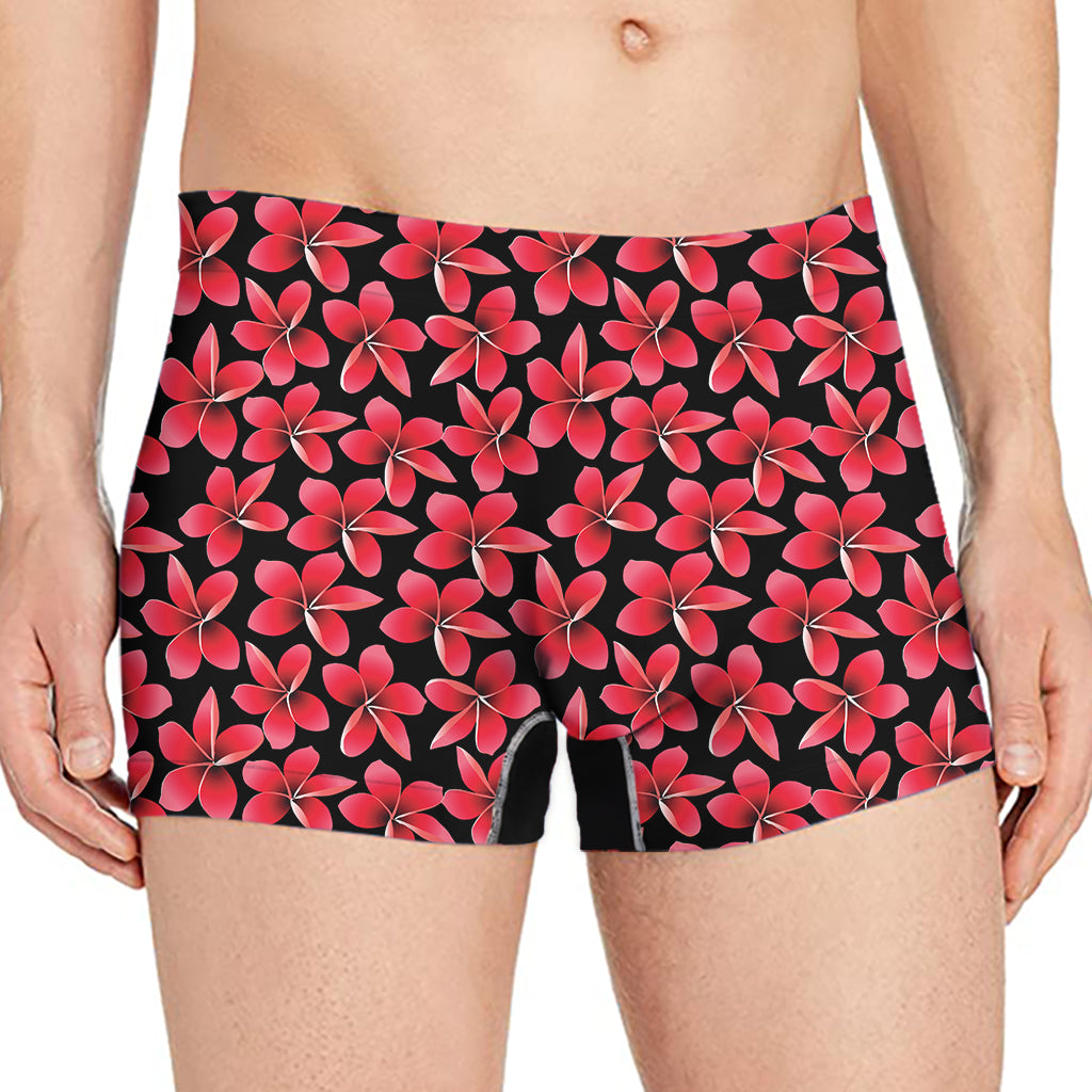 Red And Black Frangipani Pattern Print Men's Boxer Briefs