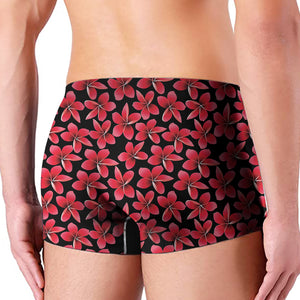 Red And Black Frangipani Pattern Print Men's Boxer Briefs