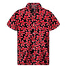 Red And Black Frangipani Pattern Print Men's Short Sleeve Shirt