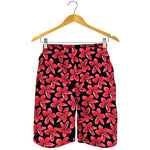 Red And Black Frangipani Pattern Print Men's Shorts