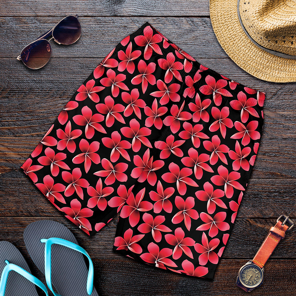 Red And Black Frangipani Pattern Print Men's Shorts