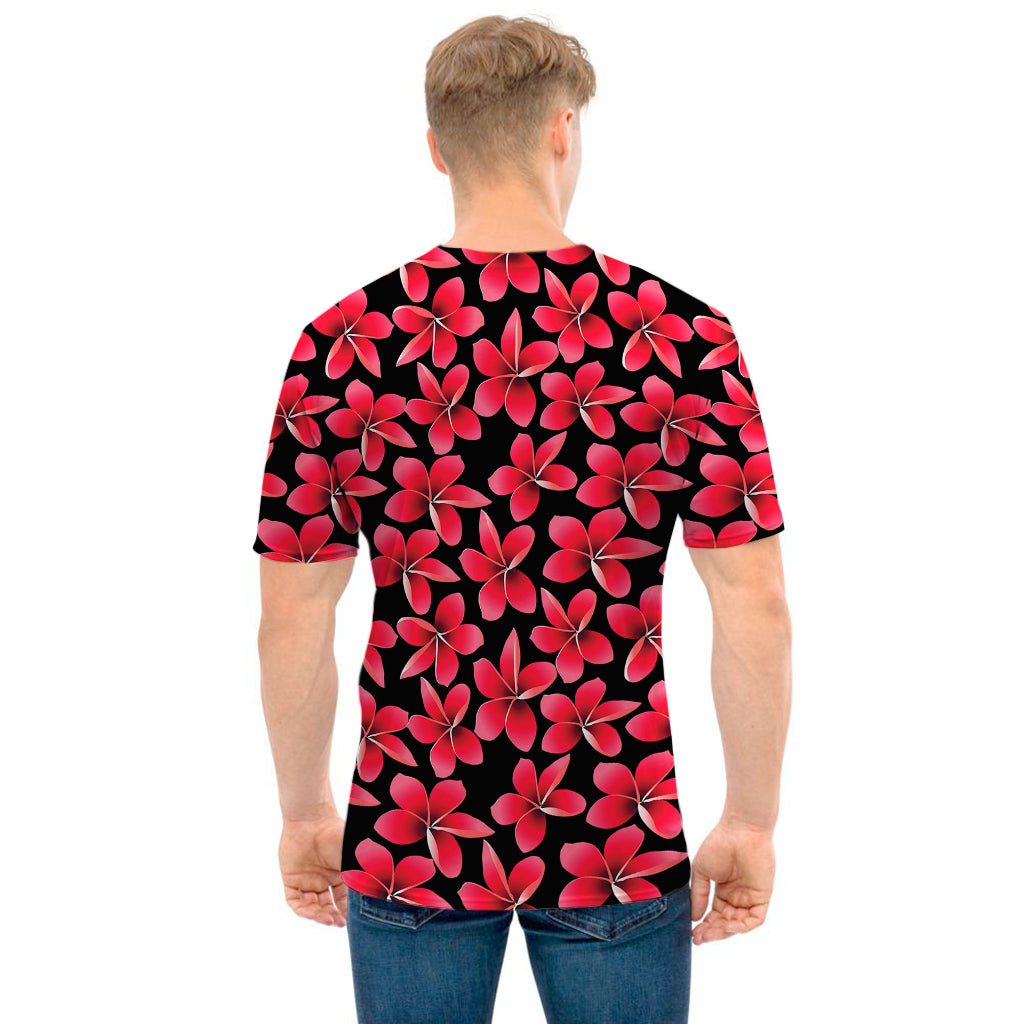 Red And Black Frangipani Pattern Print Men's T-Shirt