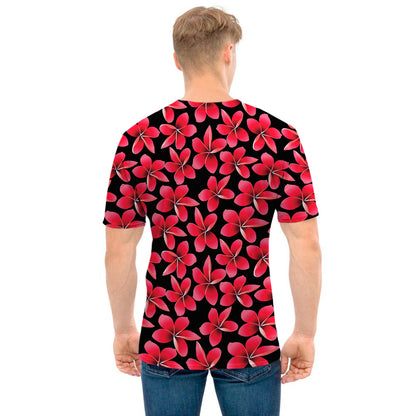 Red And Black Frangipani Pattern Print Men's T-Shirt