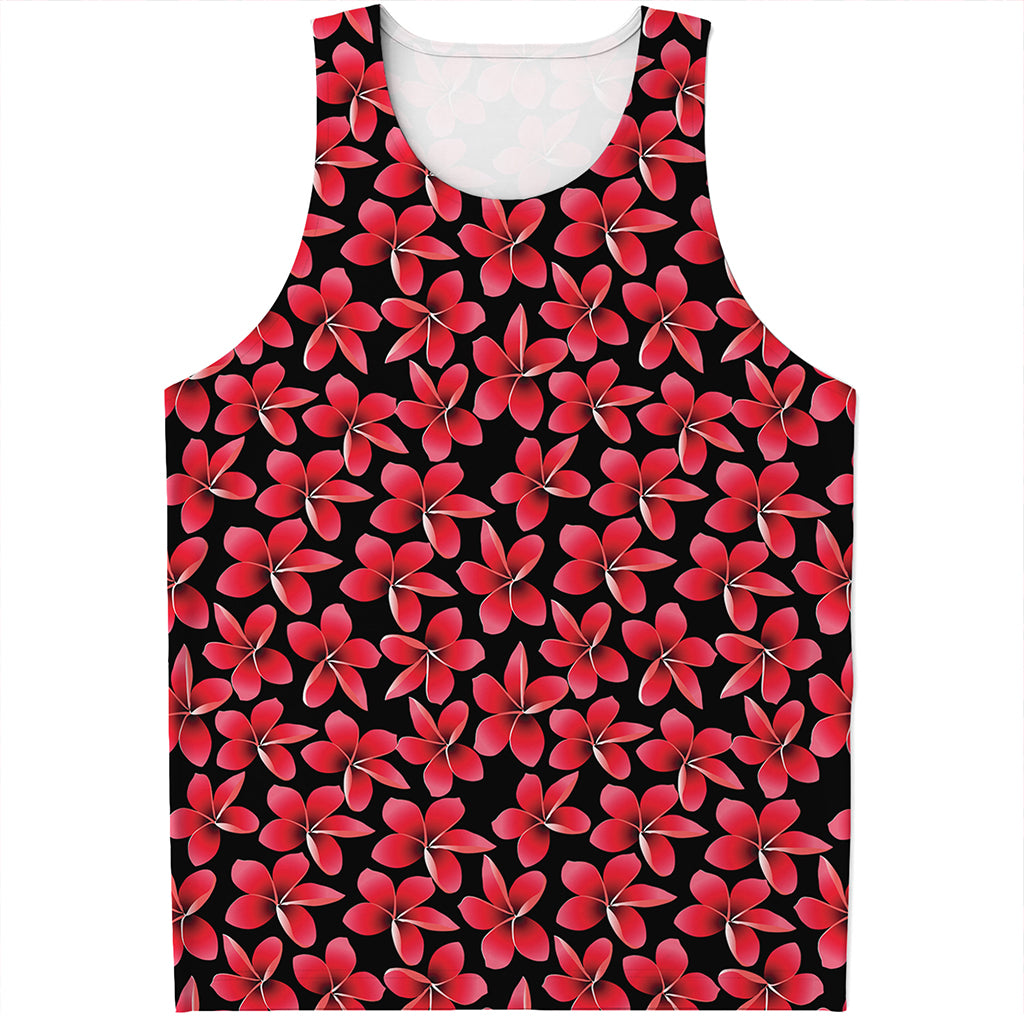 Red And Black Frangipani Pattern Print Men's Tank Top