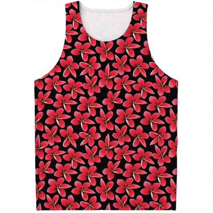 Red And Black Frangipani Pattern Print Men's Tank Top