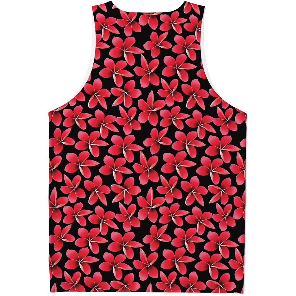 Red And Black Frangipani Pattern Print Men's Tank Top