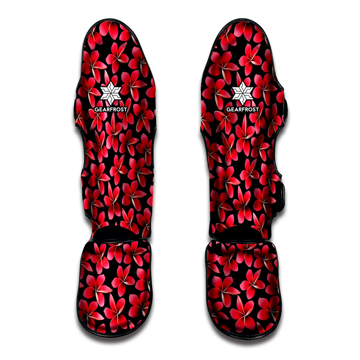 Red And Black Frangipani Pattern Print Muay Thai Shin Guard