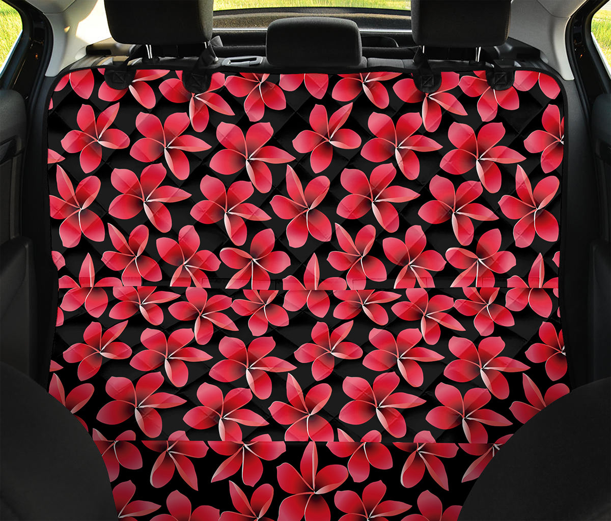 Red And Black Frangipani Pattern Print Pet Car Back Seat Cover