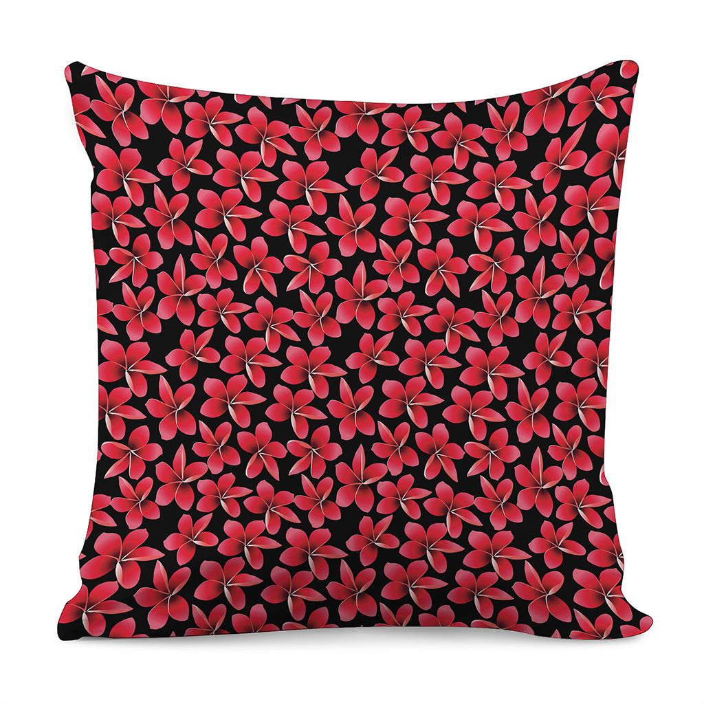 Red And Black Frangipani Pattern Print Pillow Cover