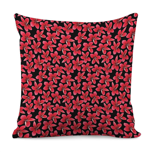 Red And Black Frangipani Pattern Print Pillow Cover