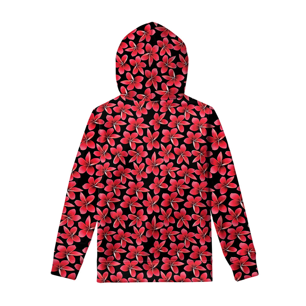 Red And Black Frangipani Pattern Print Pullover Hoodie