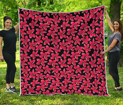 Red And Black Frangipani Pattern Print Quilt