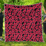 Red And Black Frangipani Pattern Print Quilt