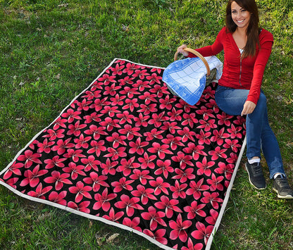 Red And Black Frangipani Pattern Print Quilt
