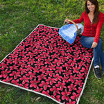 Red And Black Frangipani Pattern Print Quilt