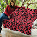 Red And Black Frangipani Pattern Print Quilt