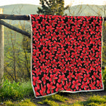 Red And Black Frangipani Pattern Print Quilt