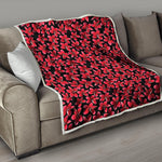Red And Black Frangipani Pattern Print Quilt