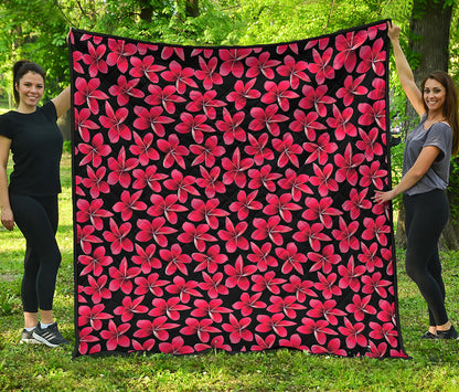 Red And Black Frangipani Pattern Print Quilt