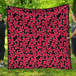 Red And Black Frangipani Pattern Print Quilt