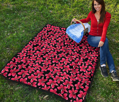 Red And Black Frangipani Pattern Print Quilt