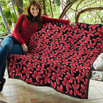 Red And Black Frangipani Pattern Print Quilt