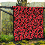 Red And Black Frangipani Pattern Print Quilt
