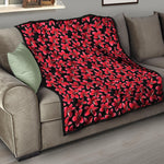 Red And Black Frangipani Pattern Print Quilt