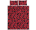 Red And Black Frangipani Pattern Print Quilt Bed Set