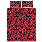 Red And Black Frangipani Pattern Print Quilt Bed Set