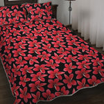 Red And Black Frangipani Pattern Print Quilt Bed Set