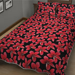Red And Black Frangipani Pattern Print Quilt Bed Set