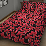 Red And Black Frangipani Pattern Print Quilt Bed Set