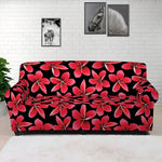 Red And Black Frangipani Pattern Print Sofa Cover