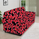 Red And Black Frangipani Pattern Print Sofa Cover
