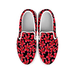 Red And Black Frangipani Pattern Print White Slip On Shoes