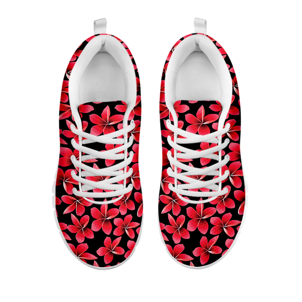 Red And Black Frangipani Pattern Print White Sneakers